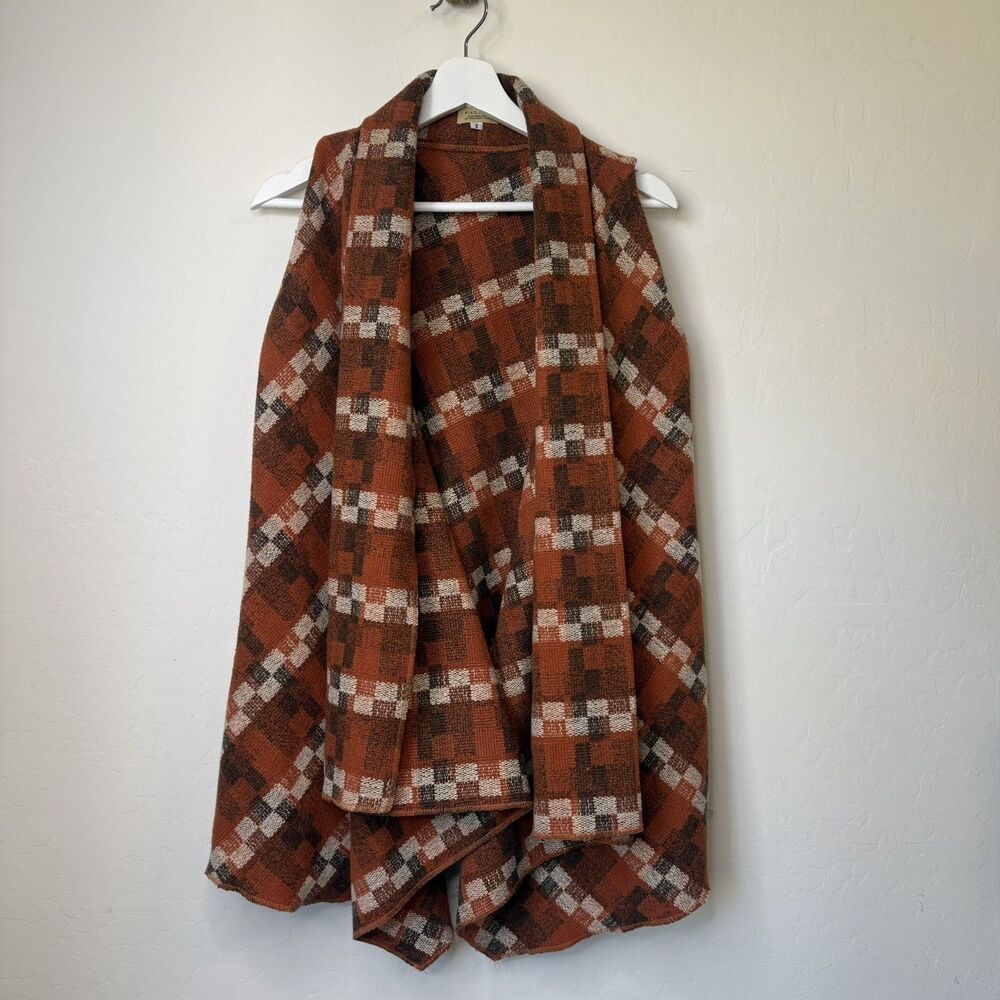 Piko 1988 Small Wool Blend Checkered Waterfall Sweater Vest Open Cardigan Fall